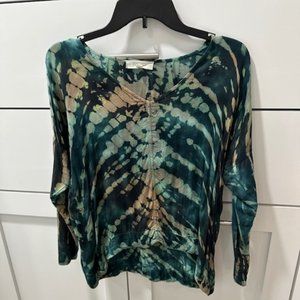 River + Sky Tie Dye Green Tan Festive Top
